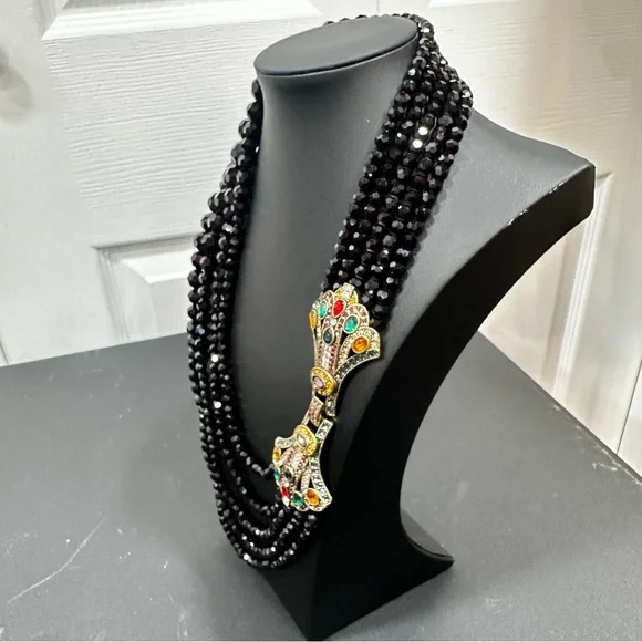 Heidi Daus  "Age of Elegance" Art Deco Black Beaded Necklace with Clasp - Picture 15 of 15
